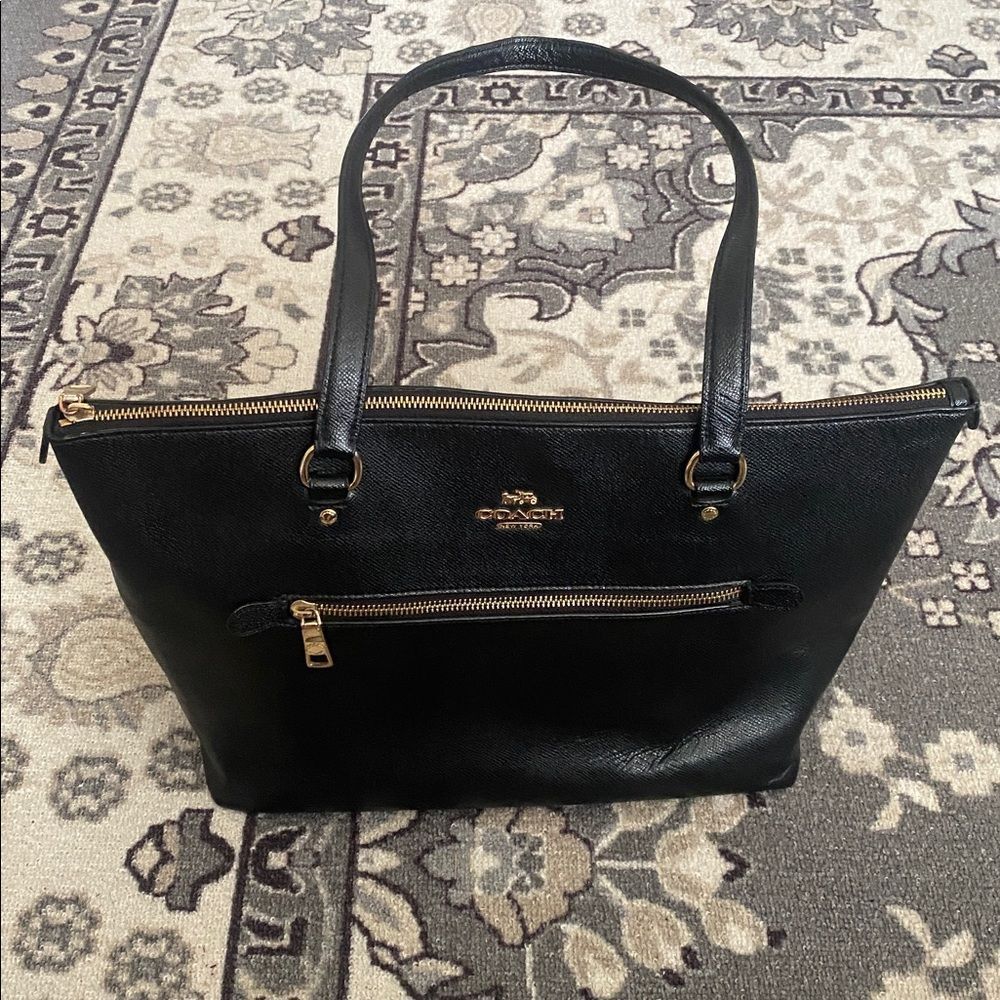 Coach Black Leather Handbag with Gold Accents